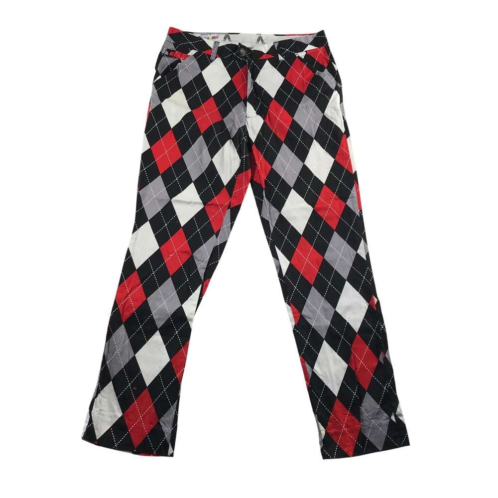 Royal & Awesome Mens Argyle Golf Pants Red White Black 32x30 DEW317 Stretch